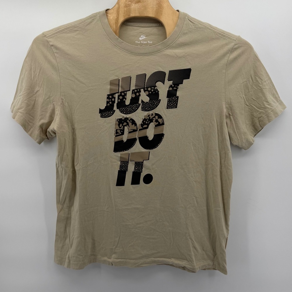 Nike T-Shirt Men XL Tan Just Do It Graphic Short Sleeve Cotton Tee